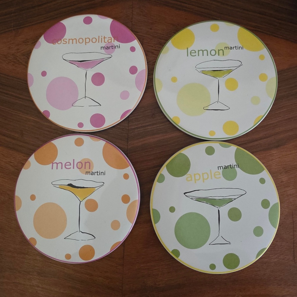 ROSANNA Flavored Martini Ceramic Coasters Set of 4 Cocktail Barware Retro